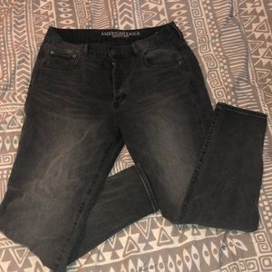 Grey/black hi-rise Girlfriend jeans AEO